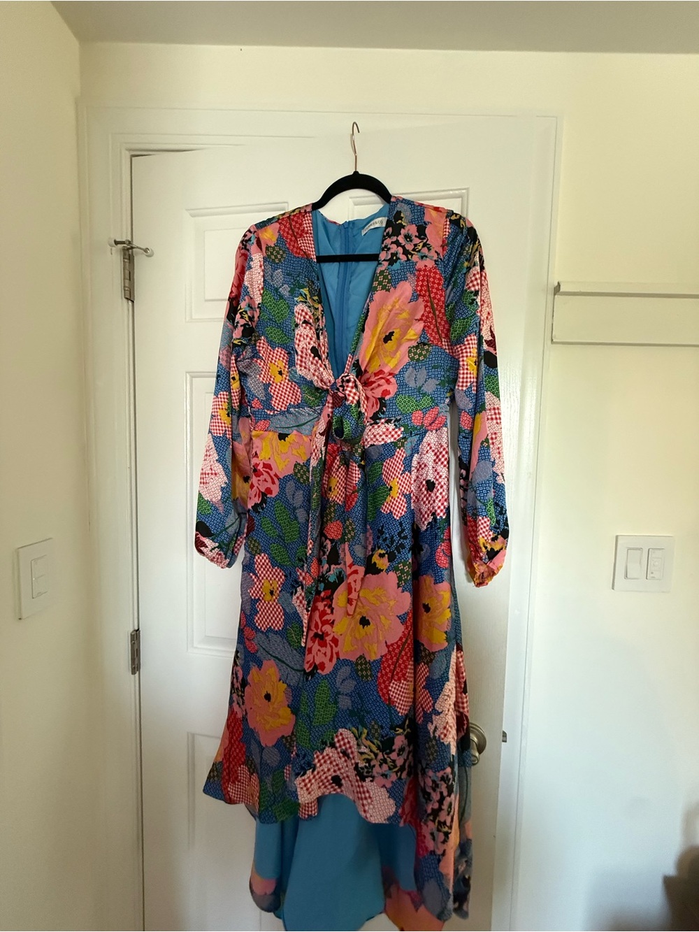 Blue Floral High-Low Dress with Tie Waist